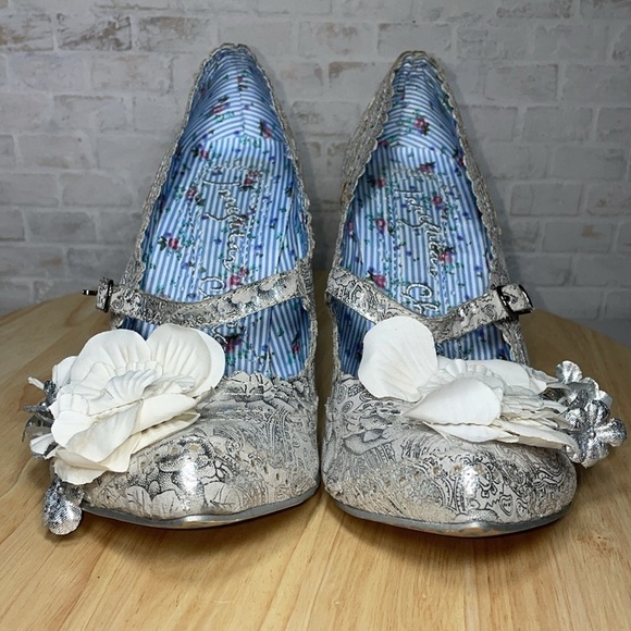 Irregular Choice Pin Up Whimsical Metallic Retro Mary Jane Wedding High Heels - Picture 3 of 12
